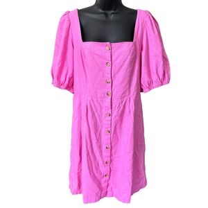 NWT Old Navy Puff Sleeve Linen Blend Mini Dress Sz L Tall Pink Smocked Coquette